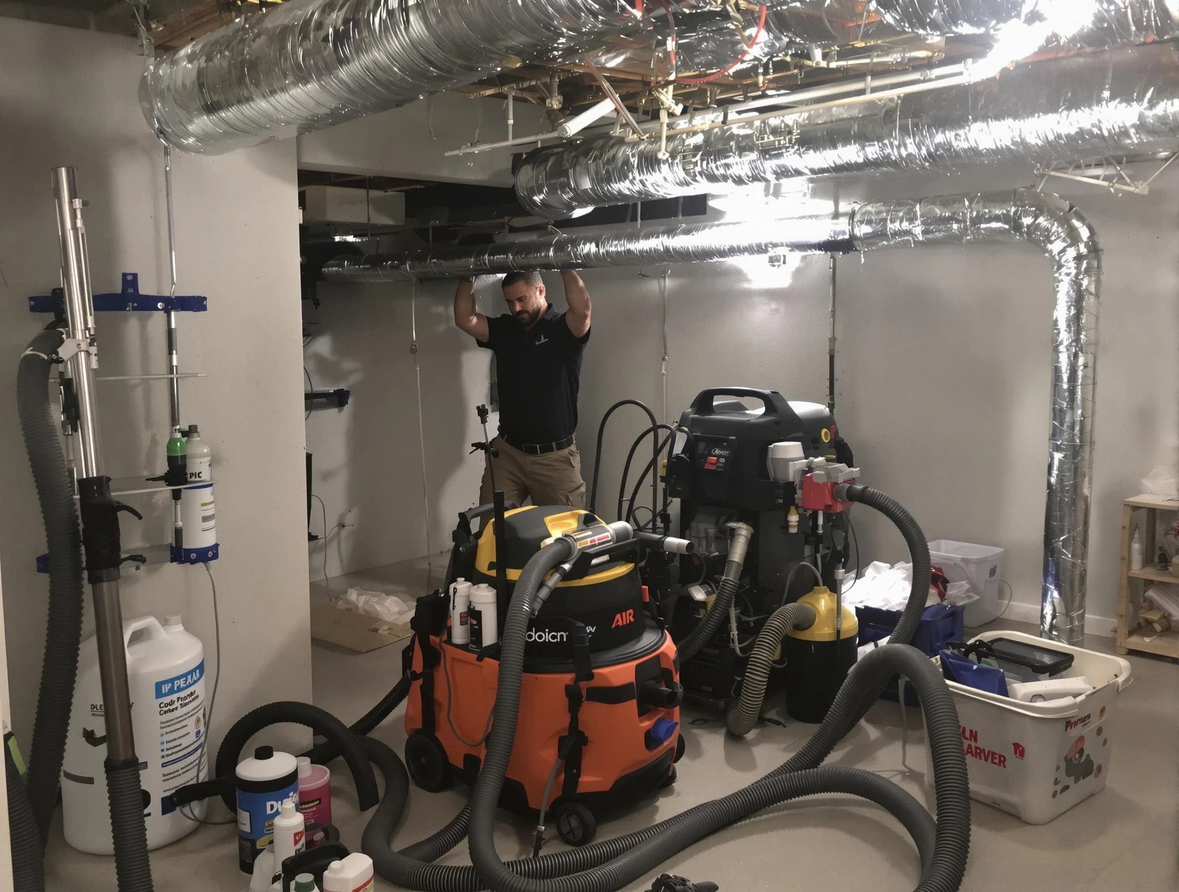 Sylacauga Air Duct Cleaning specialist performing professional mold removal from air ducts using safety equipment in Sylacauga